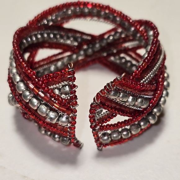 MULTI-COLOR SEED BEAD BRAIDED CUFF BRACELET - Picture 2 of 3